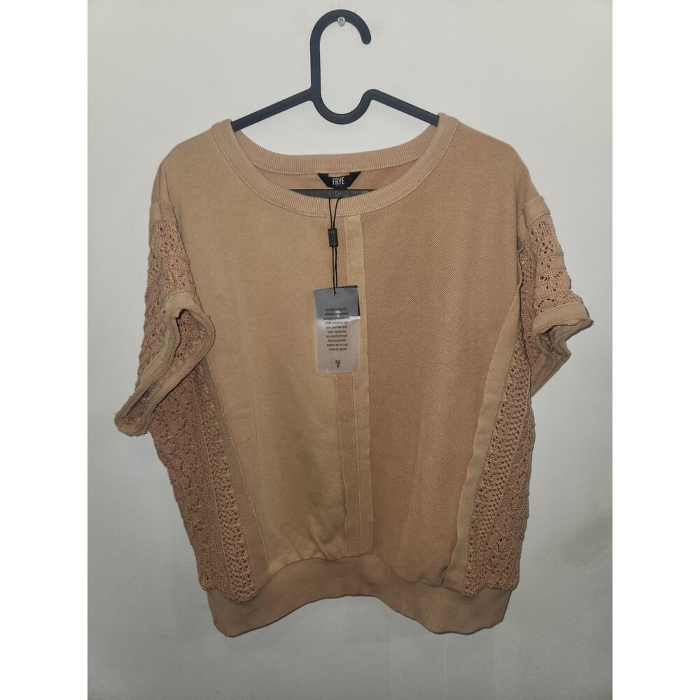 Frye short sleeve top sweater beige crochet L NwT